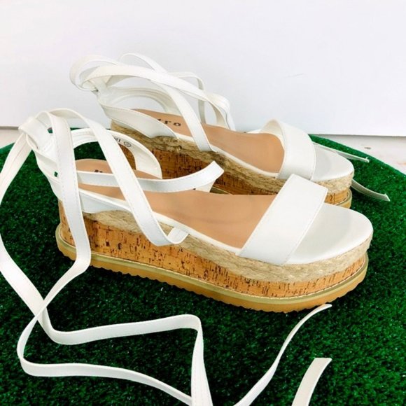white platform lace up sandals